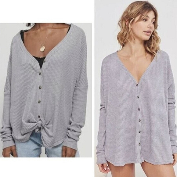 Urban Outfitters Tops - Urban Outfitters Out From Under Jojo Oversized Waffle Knit Gray Thermal Size XS
